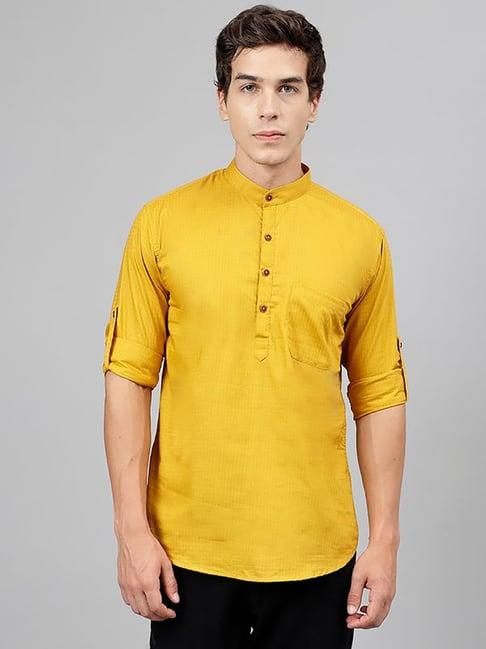 hancock mustard cotton regular fit solid kurtas