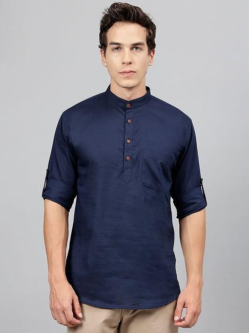 hancock navy cotton regular fit solid kurtas