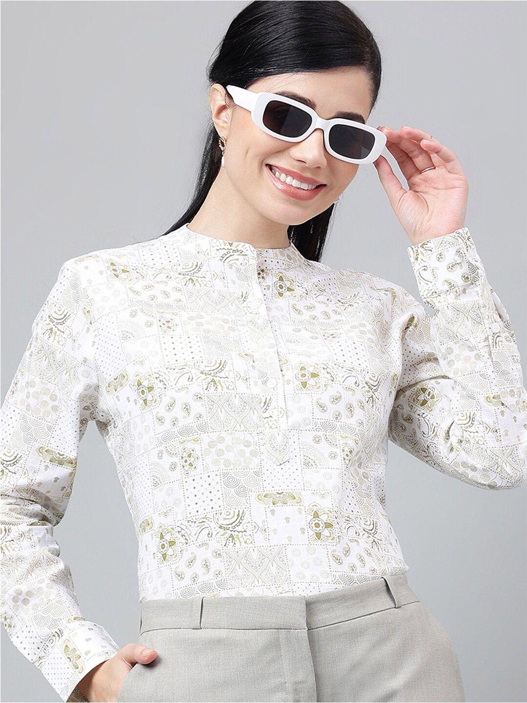 hancock pure cotton ethnic motifs printed formal shirt style top