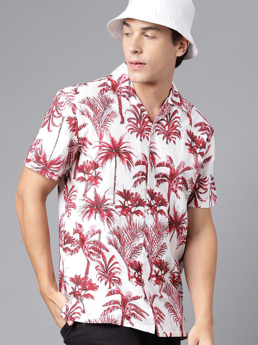 hancock relaxed fit tropical printed cuban collar cotton casual shirt