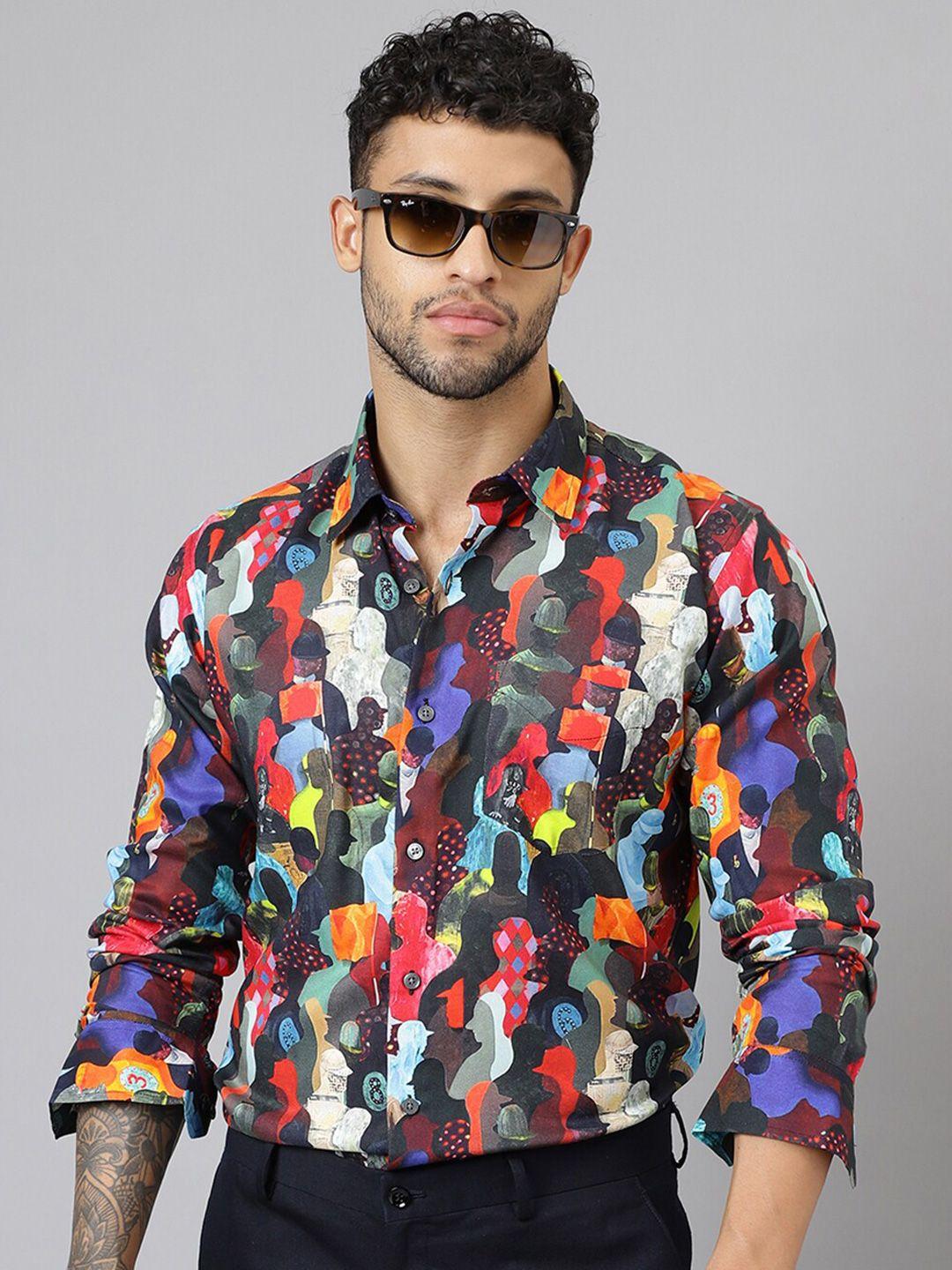 hancock slim fit abstract printed spread collar long sleeves casual shirt