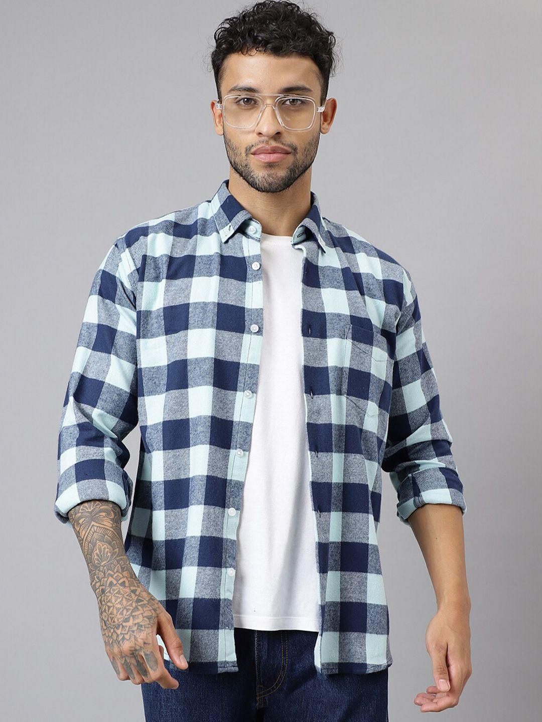 hancock slim fit gingham checks flannel button-down collar pure cotton casual shirt