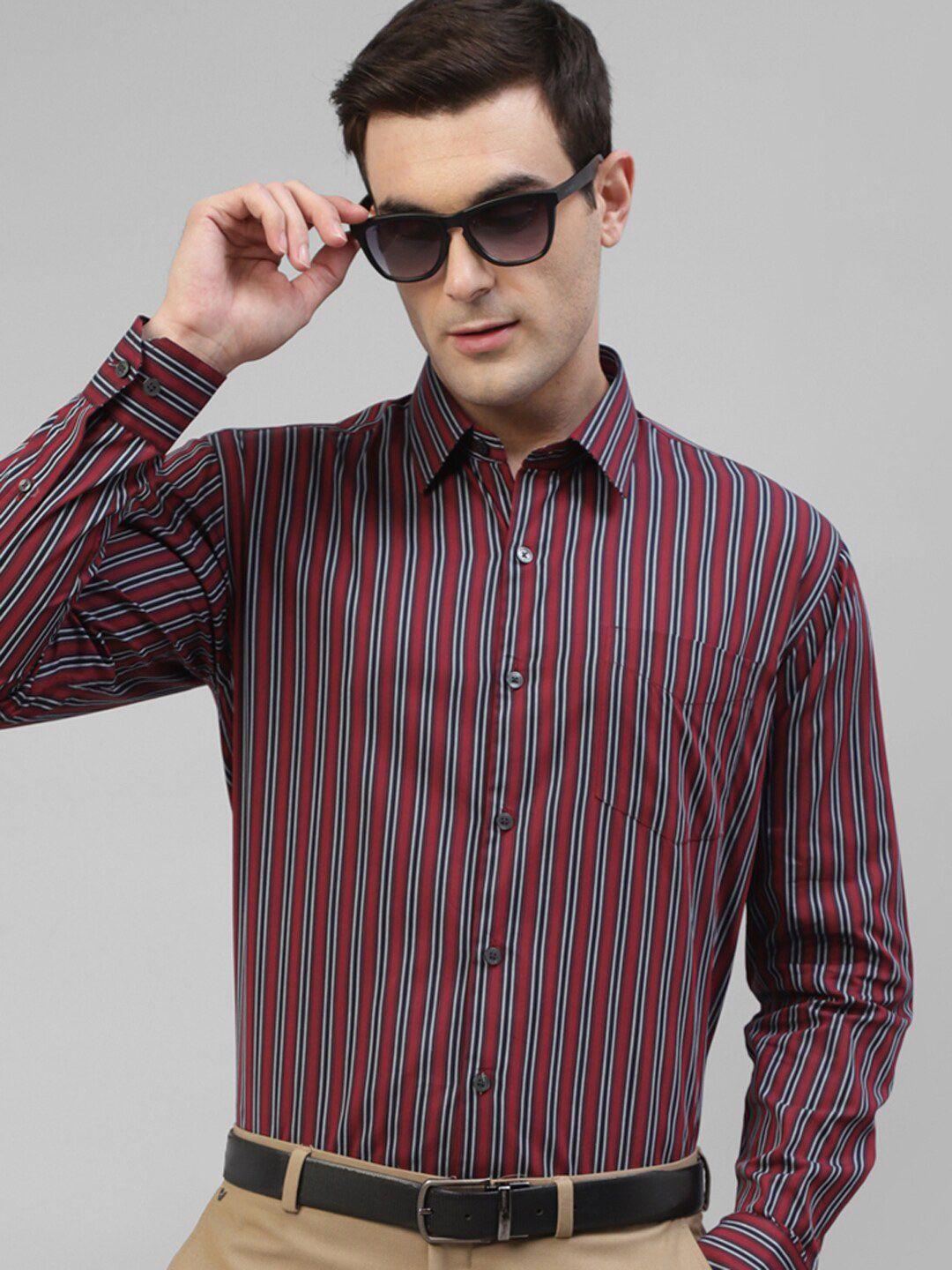 hancock slim fit striped printed pure cotton formal shirt