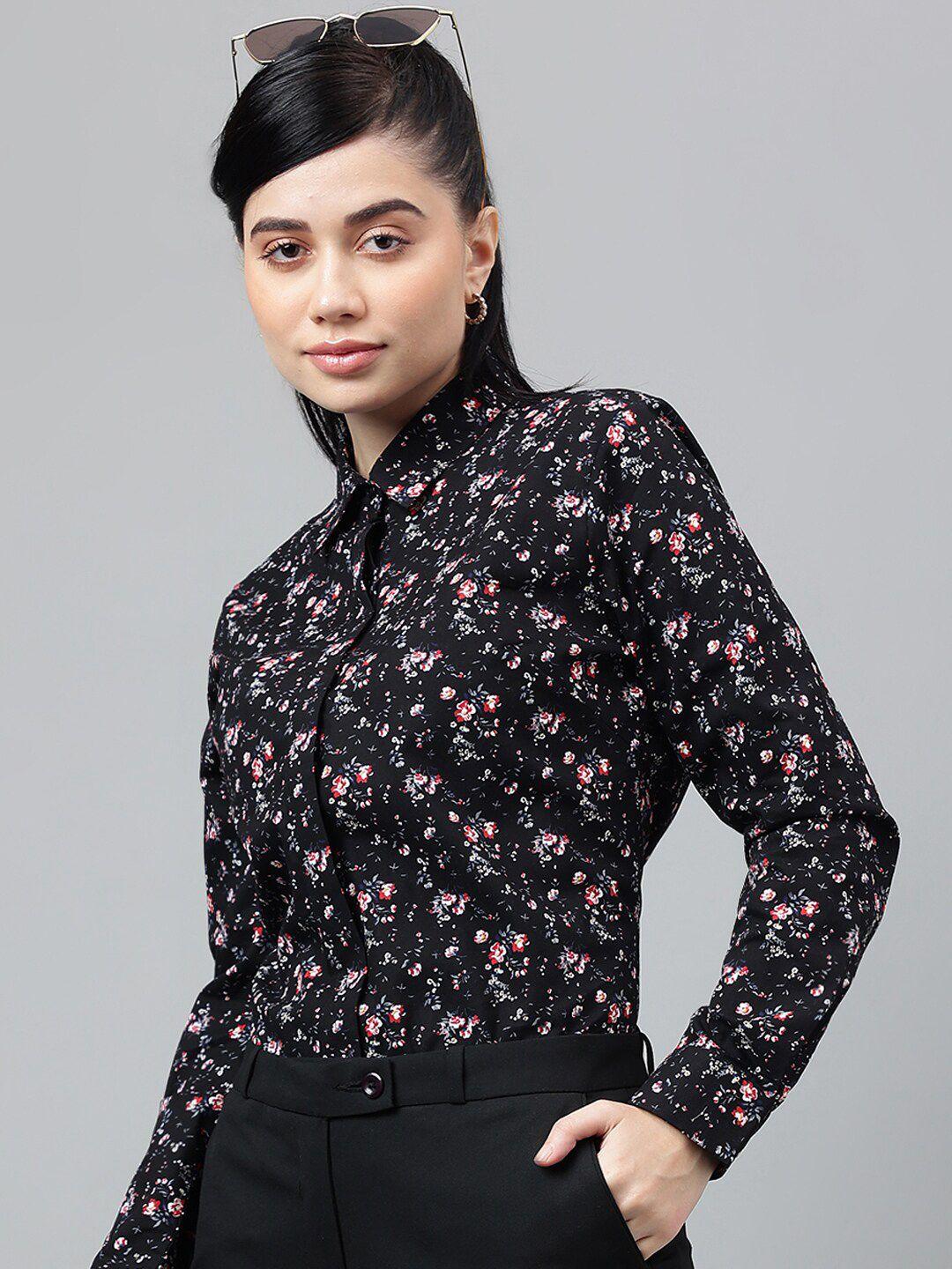 hancock smart regular fit floral printed long sleeves cotton formal shirt