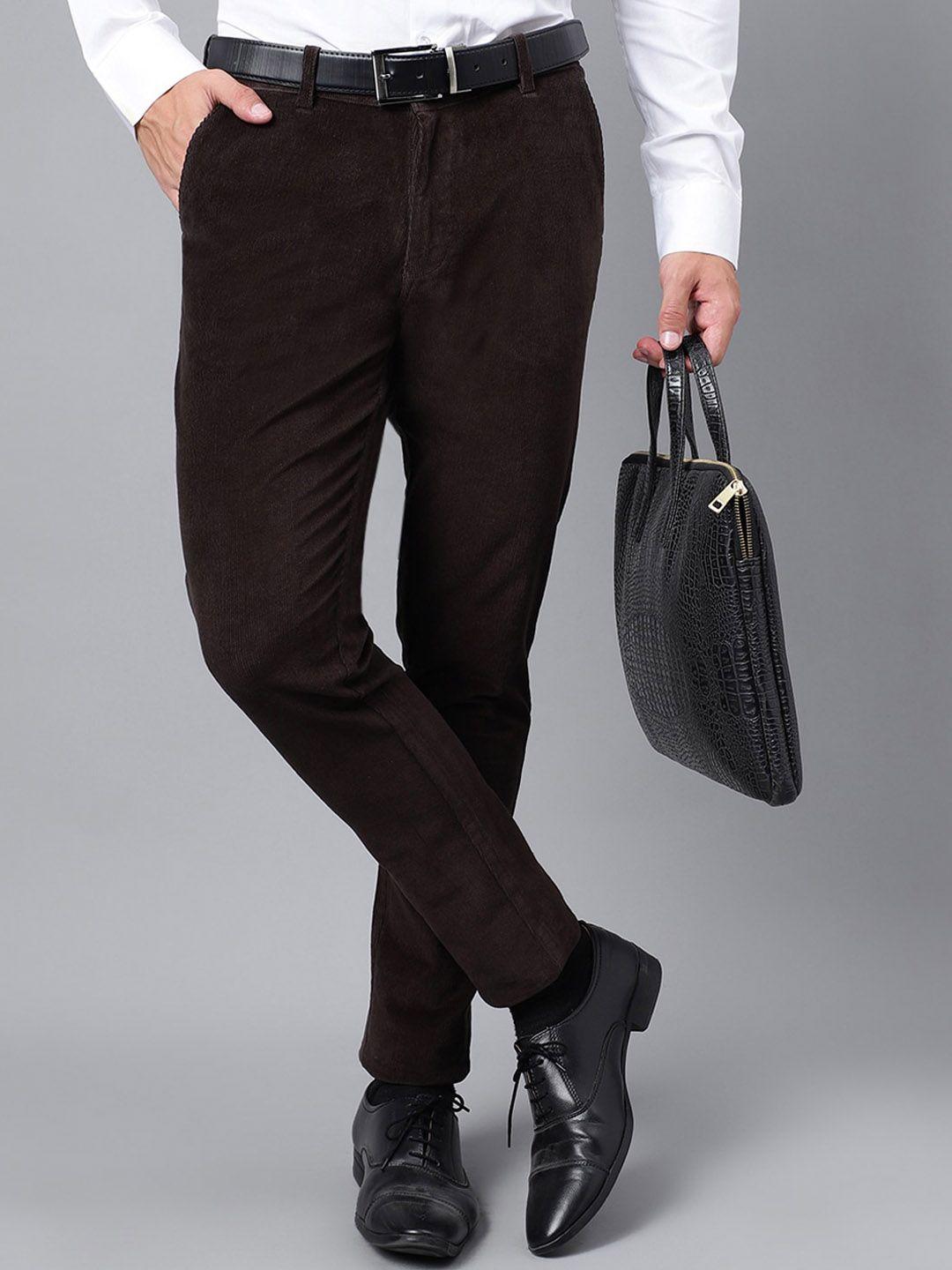 hancock solid corduroy slim fit formal trousers