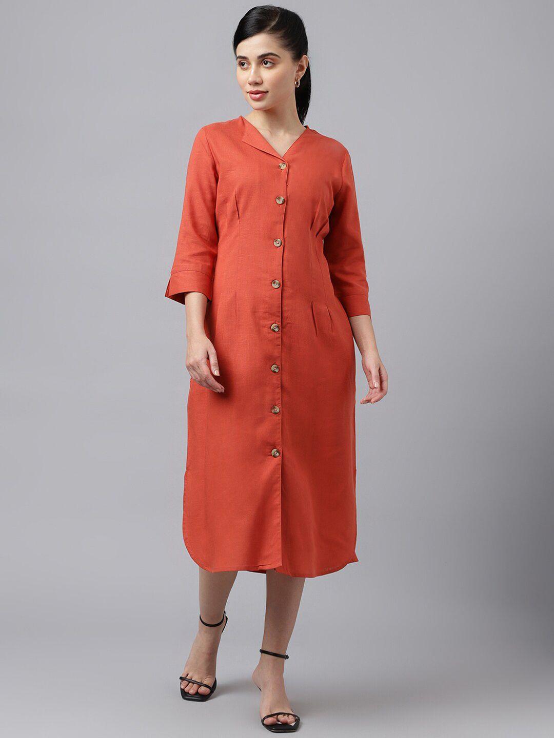 hancock v-neck pleated pure cotton a-line midi dress