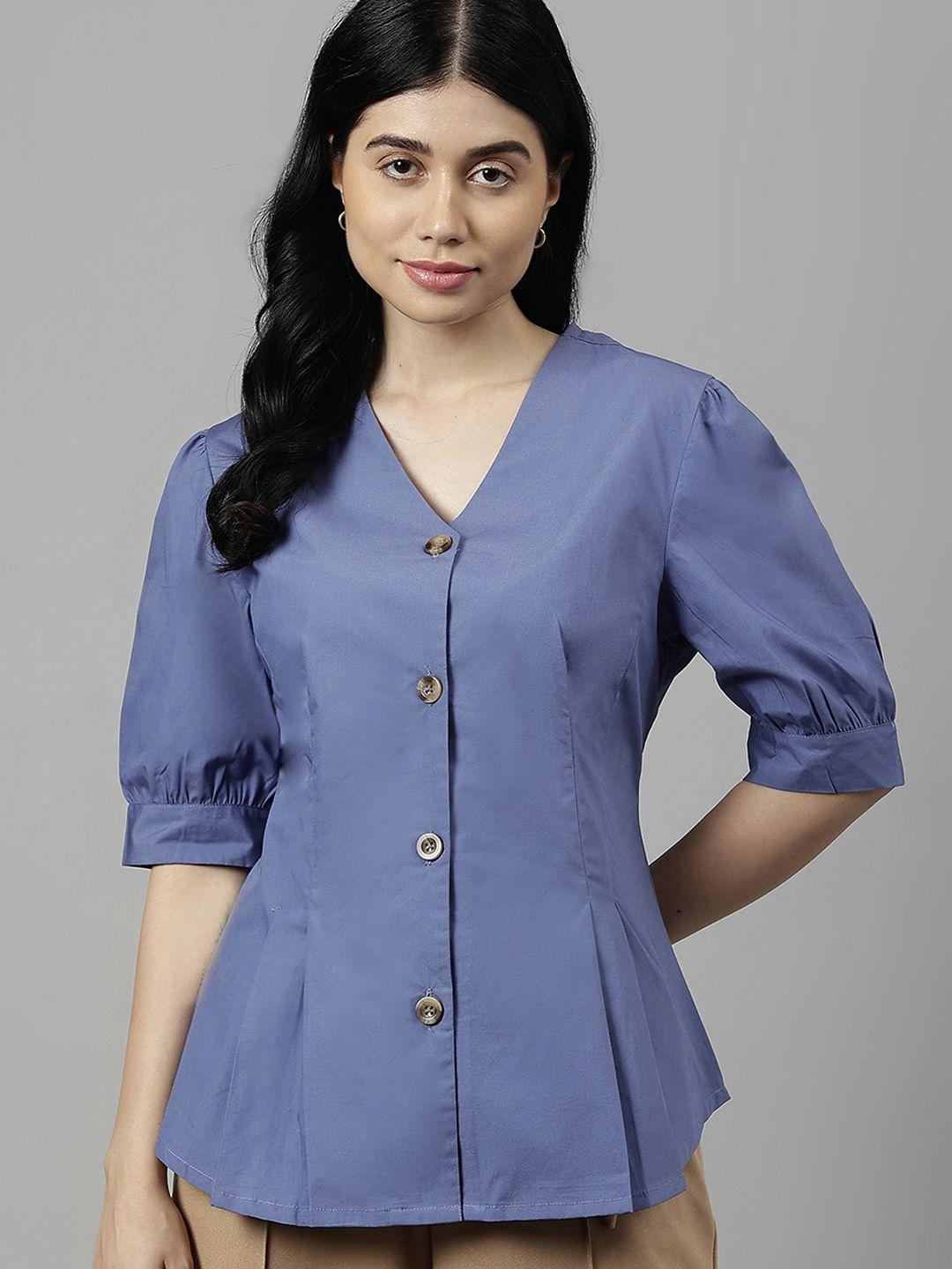 hancock v-neck pure cotton pleated detail formal shirt style top