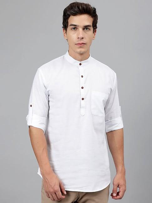 hancock white cotton regular fit solid kurtas