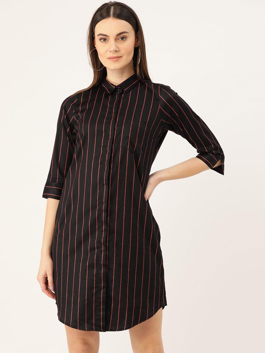 hancock women black & red striped formal shirt dress