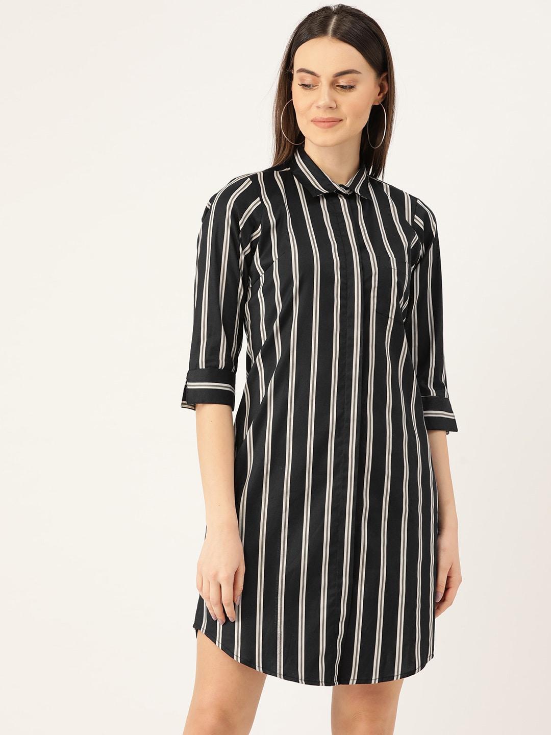 hancock women black & white striped formal shirt dress
