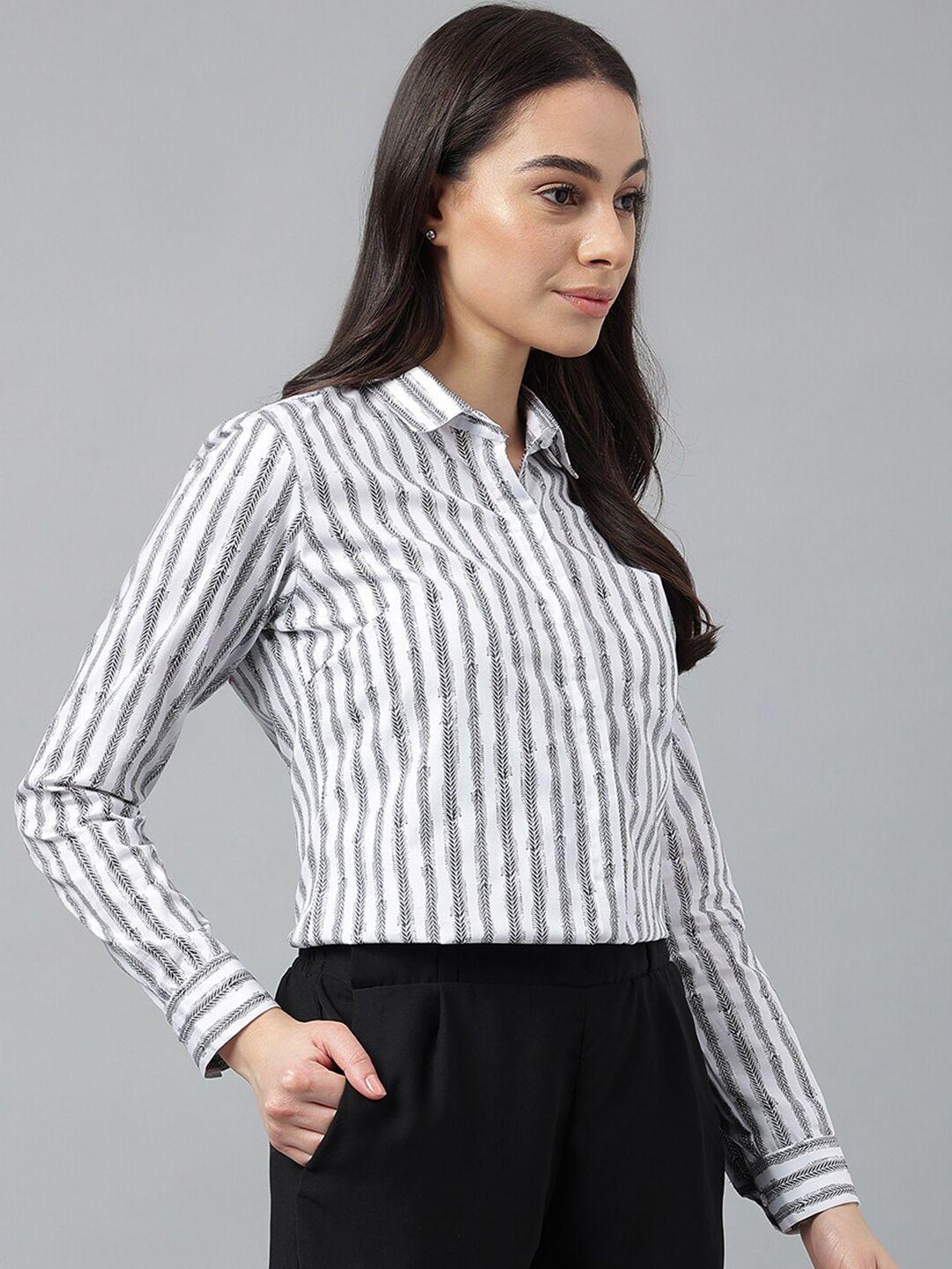 hancock women black relaxed opaque striped formal shirt