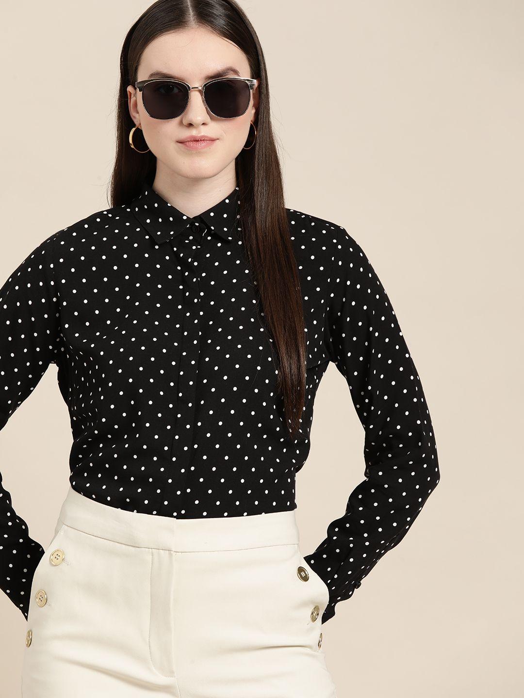 hancock women black relaxed printed formal shirt