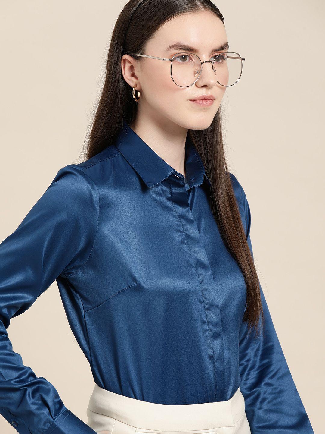 hancock women blue club formal shirt