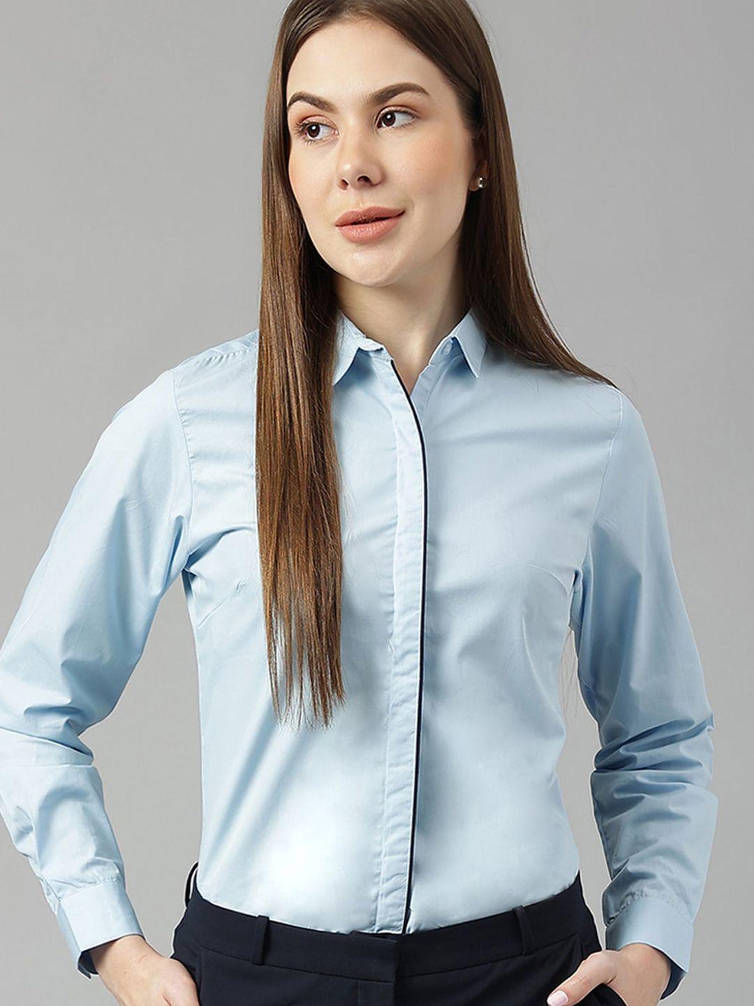 hancock women blue sharp slim fit formal shirt