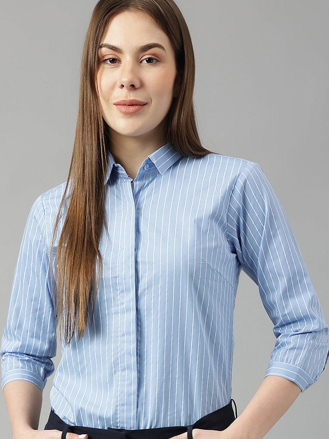 hancock women blue sharp slim fit striped formal shirt