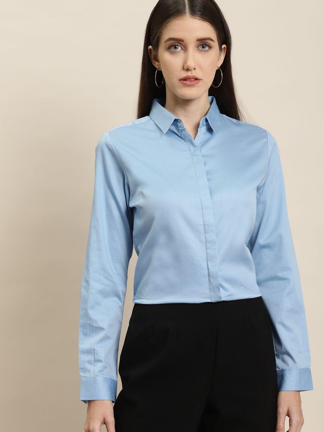 hancock women blue slim fit opaque formal shirt