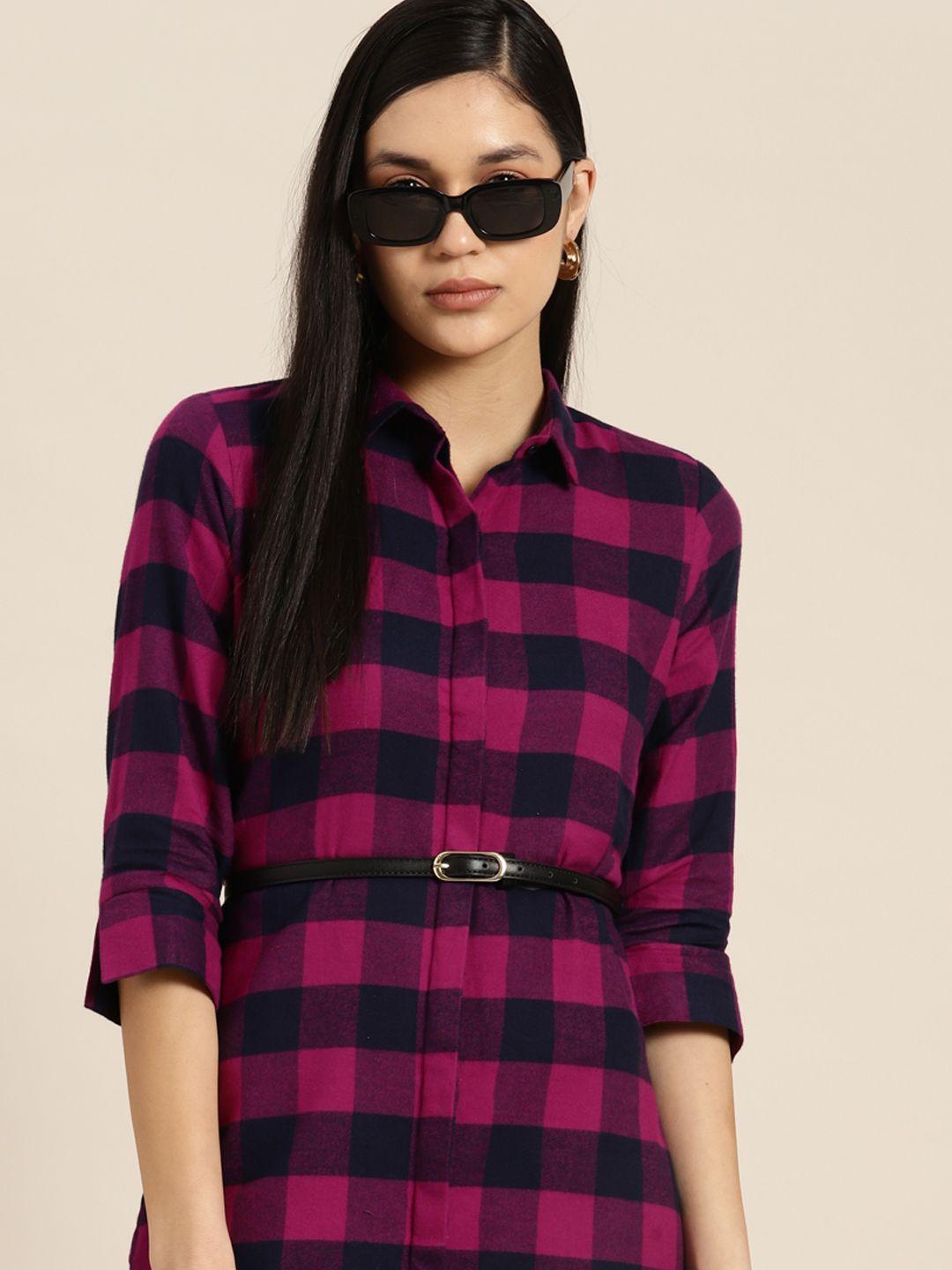 hancock women buffalo flannel checked pure cotton formal shirt dress