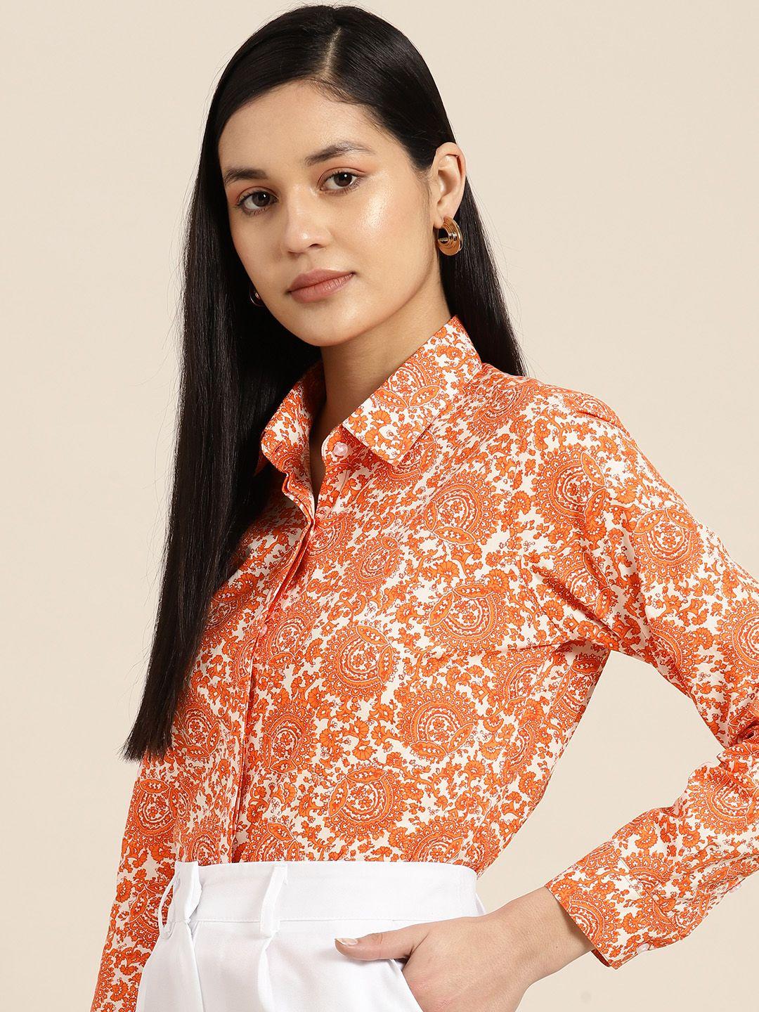 hancock women floral printed pure cotton premium regular fit formal shirt
