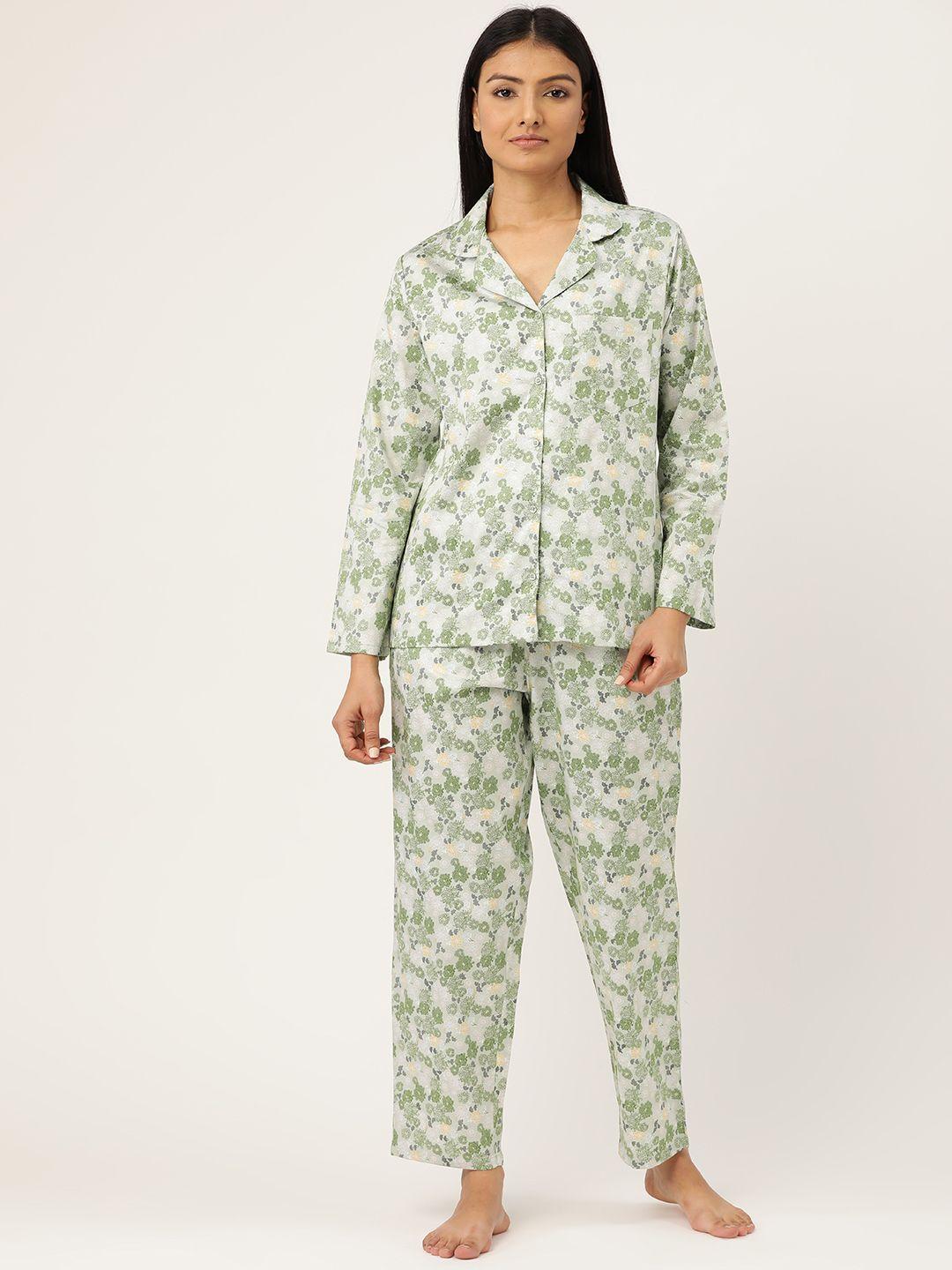 hancock women grey & green printed night suit