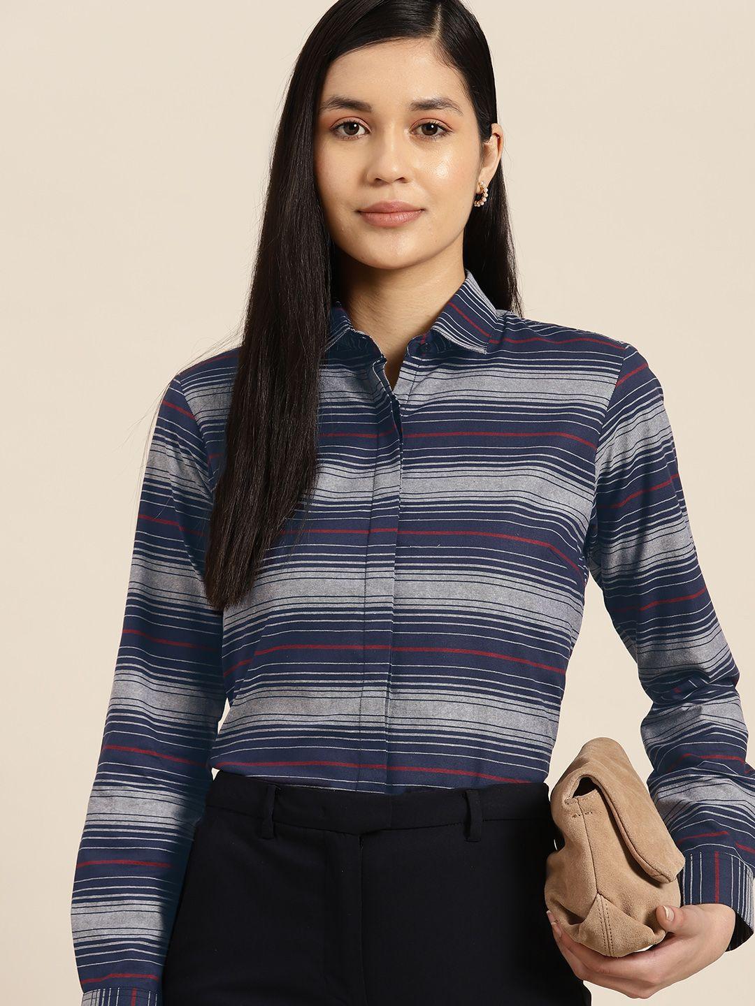 hancock women horizontal striped pure cotton relaxed regular fit formal shirt