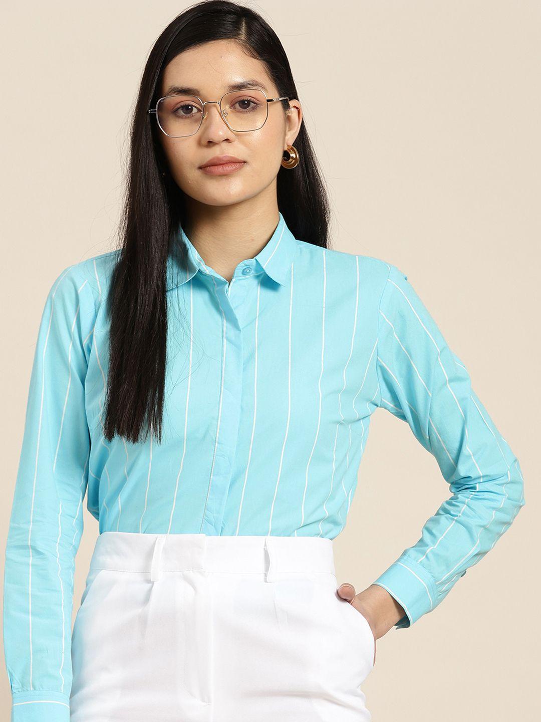 hancock women premium striped pure cotton regular fit formal shirt