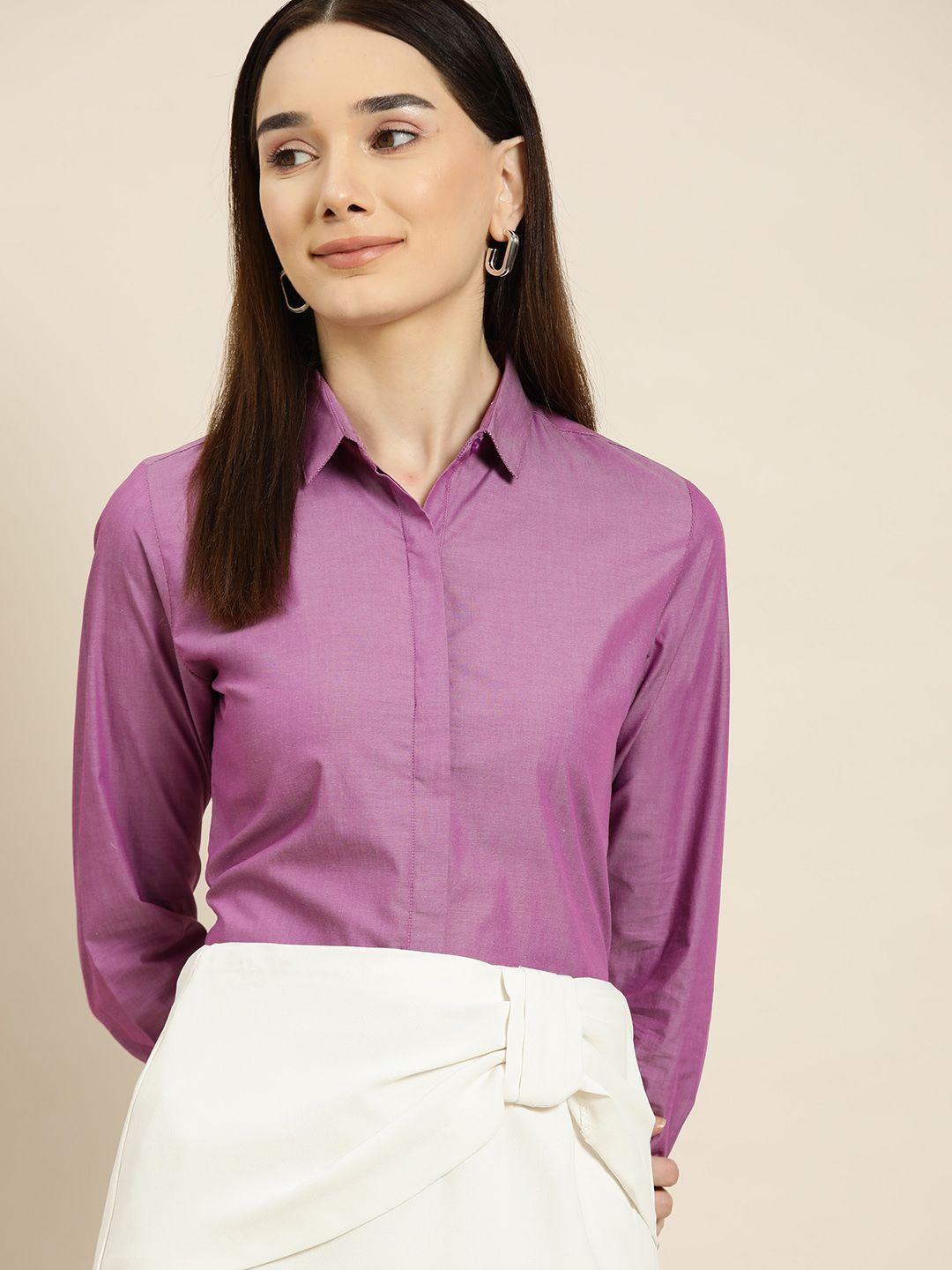 hancock women purple standard pure cotton slim fit formal shirt