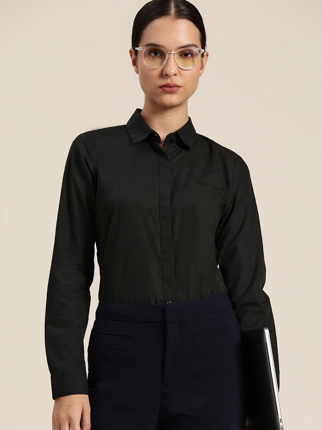 hancock women solid regular fit pure cotton formal shirt