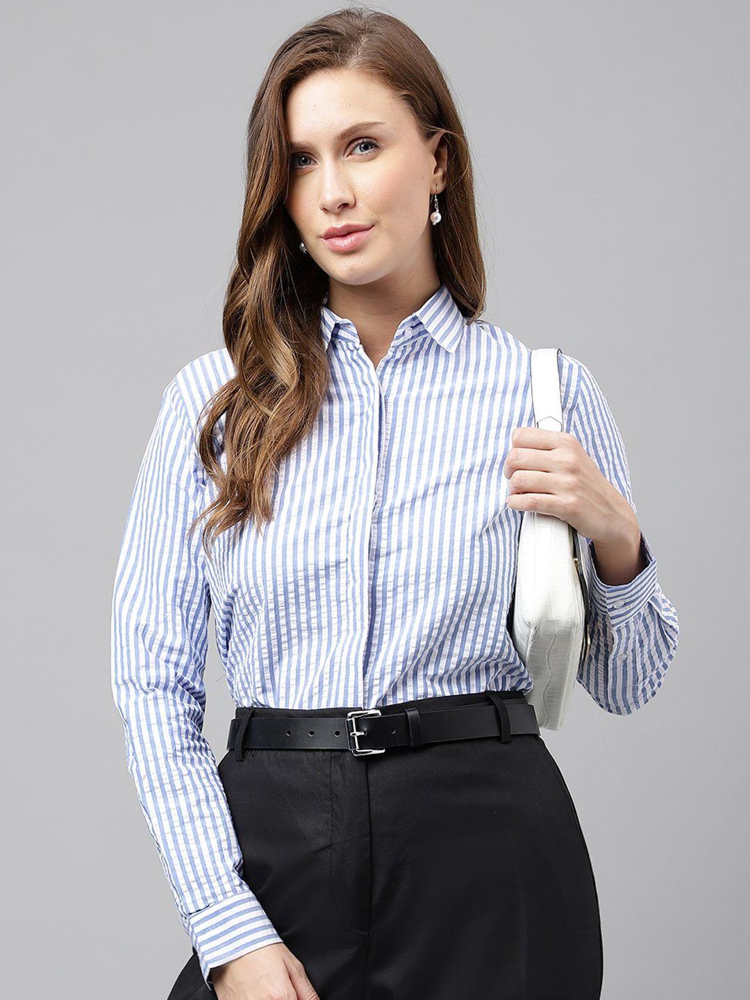 hancock women white standard opaque striped formal shirt