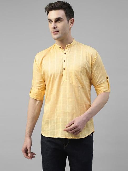 hancock yellow cotton slim fit solid kurtas