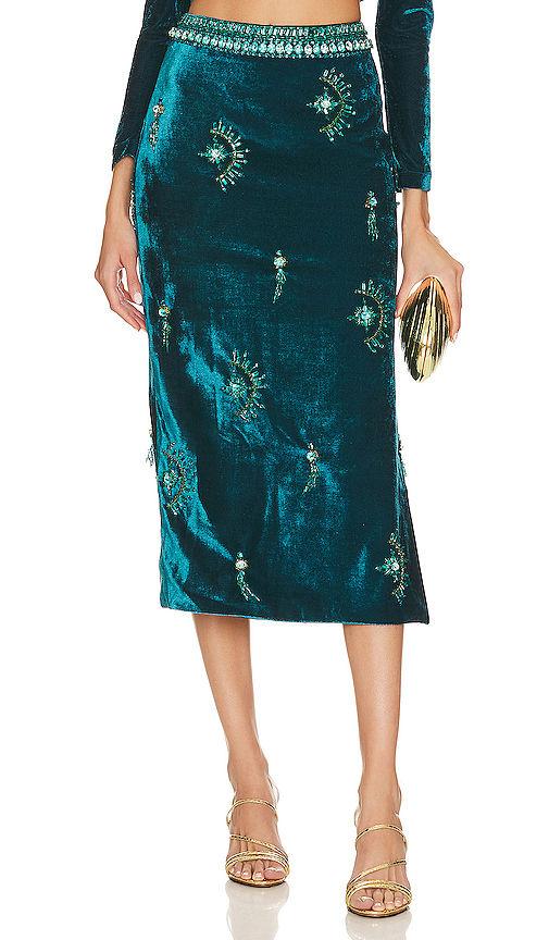 hand-beaded velvet midi skirt