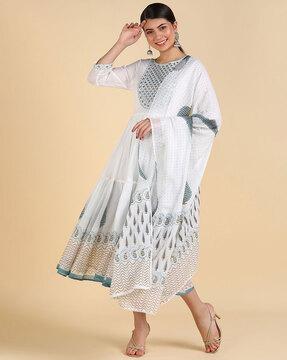 hand block print anarkali dress with dupatta