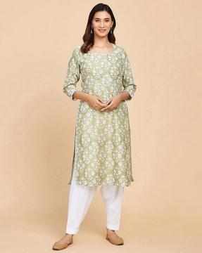 hand block printed straight kurta