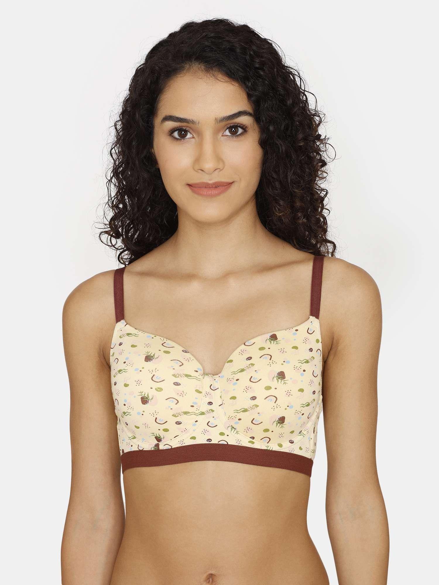 hand drawn padded wired 3-4th coverage t-shirt bra - apricot - yellow