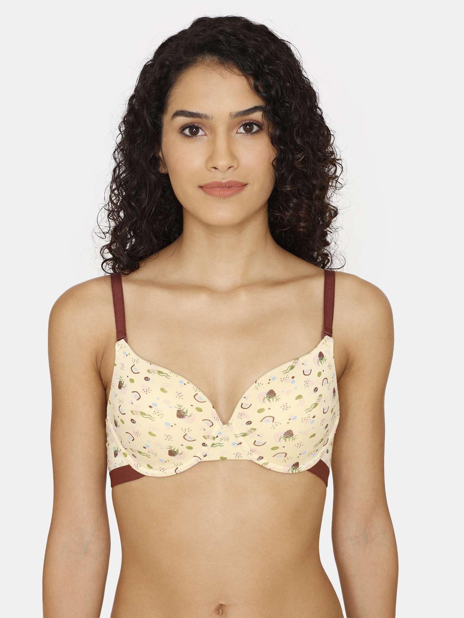 hand drawn push-up wired medium coverage bra - apricot - yellow