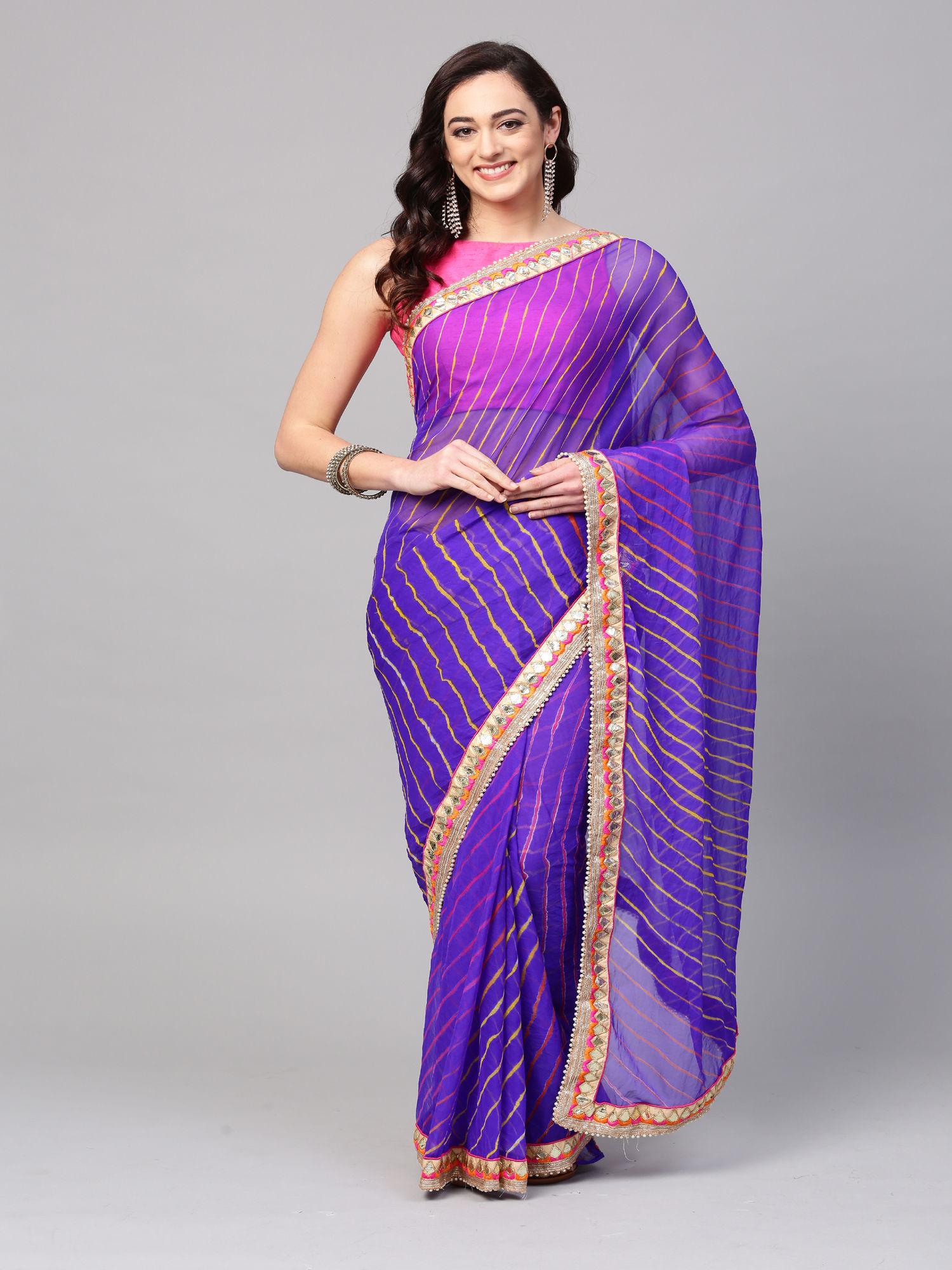 hand dyed blue leheriya chiffon saree