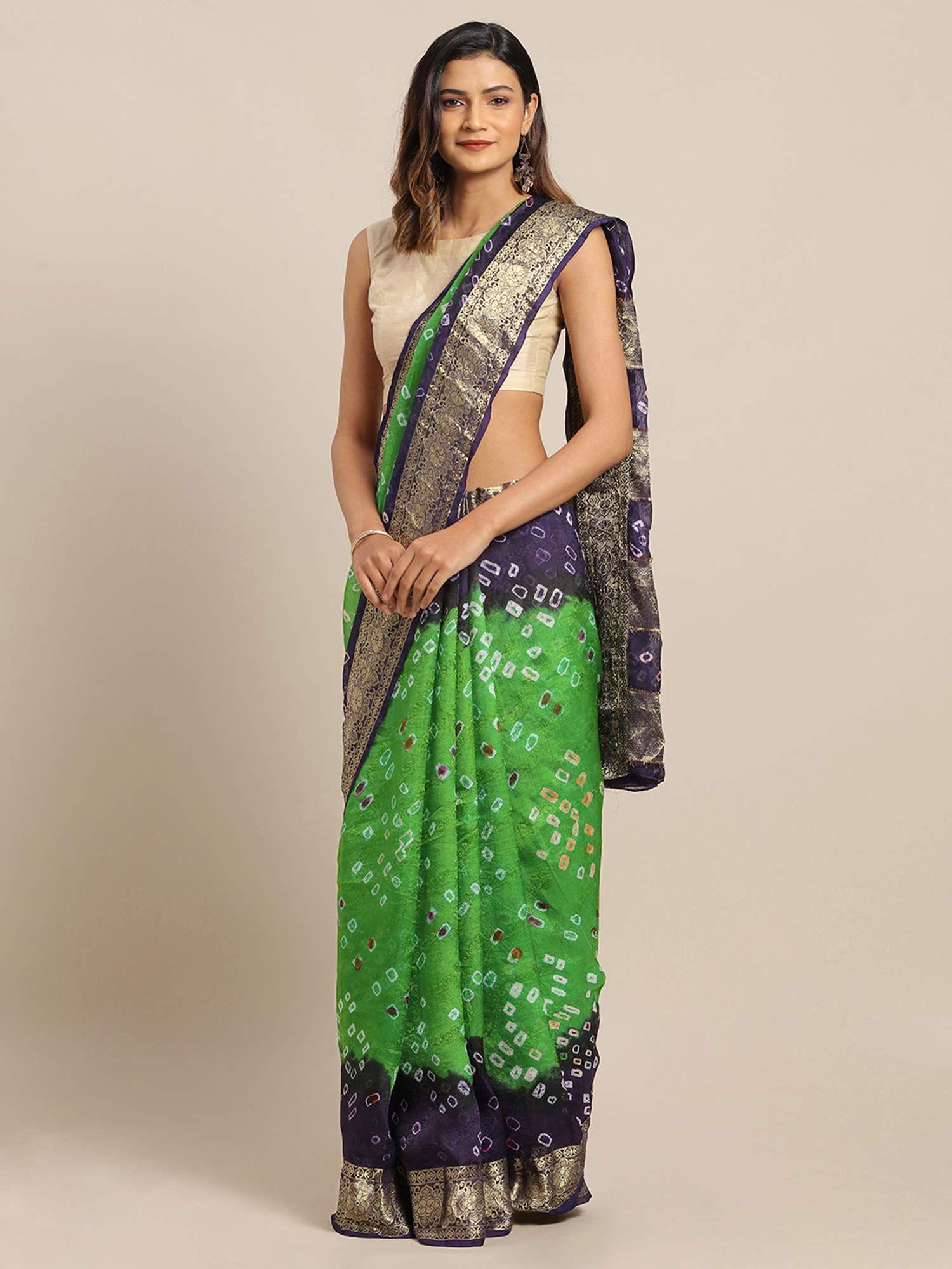 hand dyed green & blue bandhani silk saree