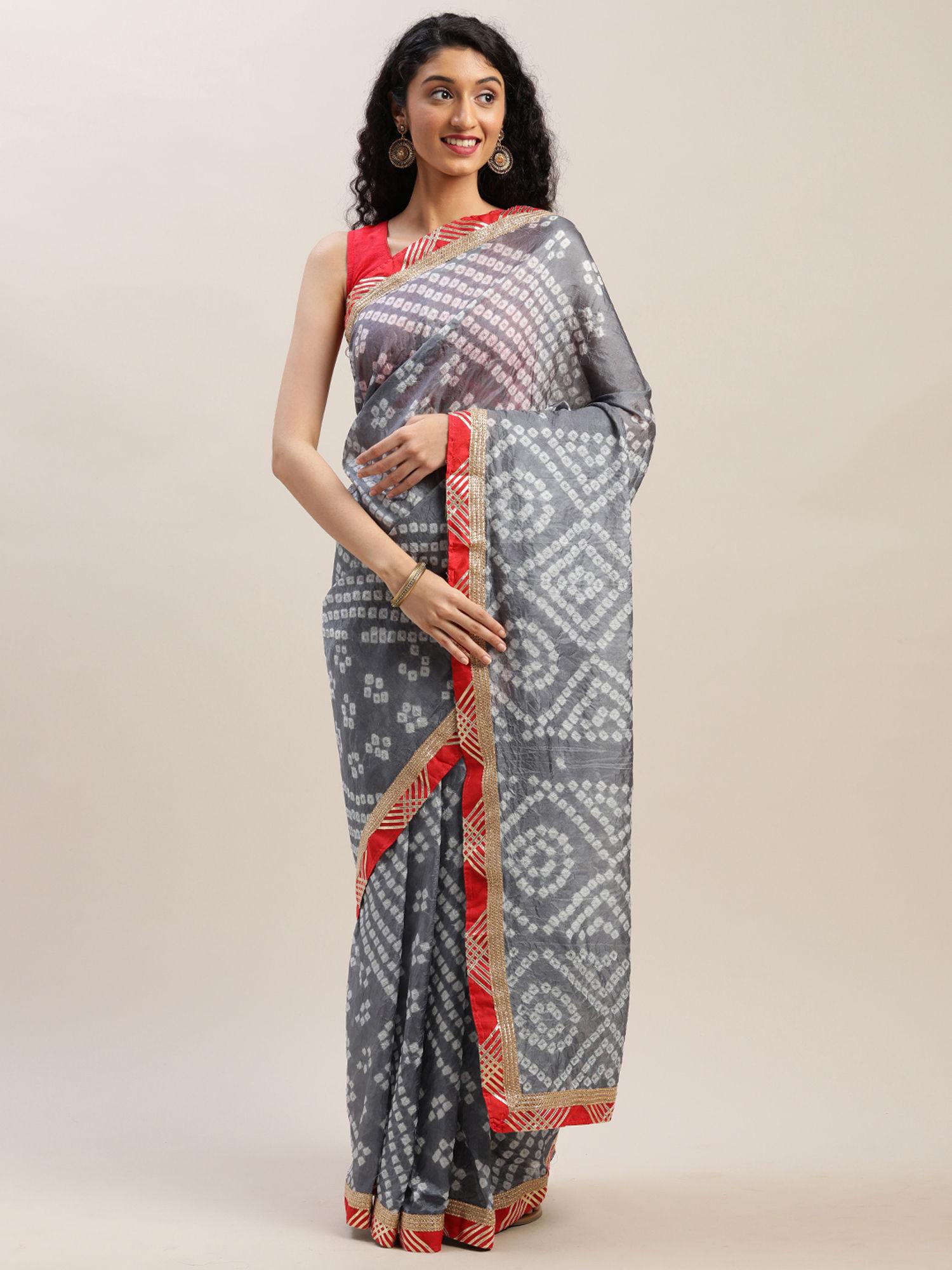 hand dyed grey bandhani silk saree