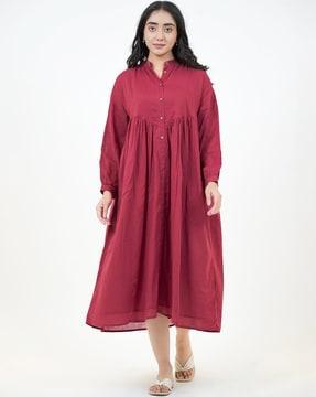 hand-dyed hand embroidered cotton band collar empire dress