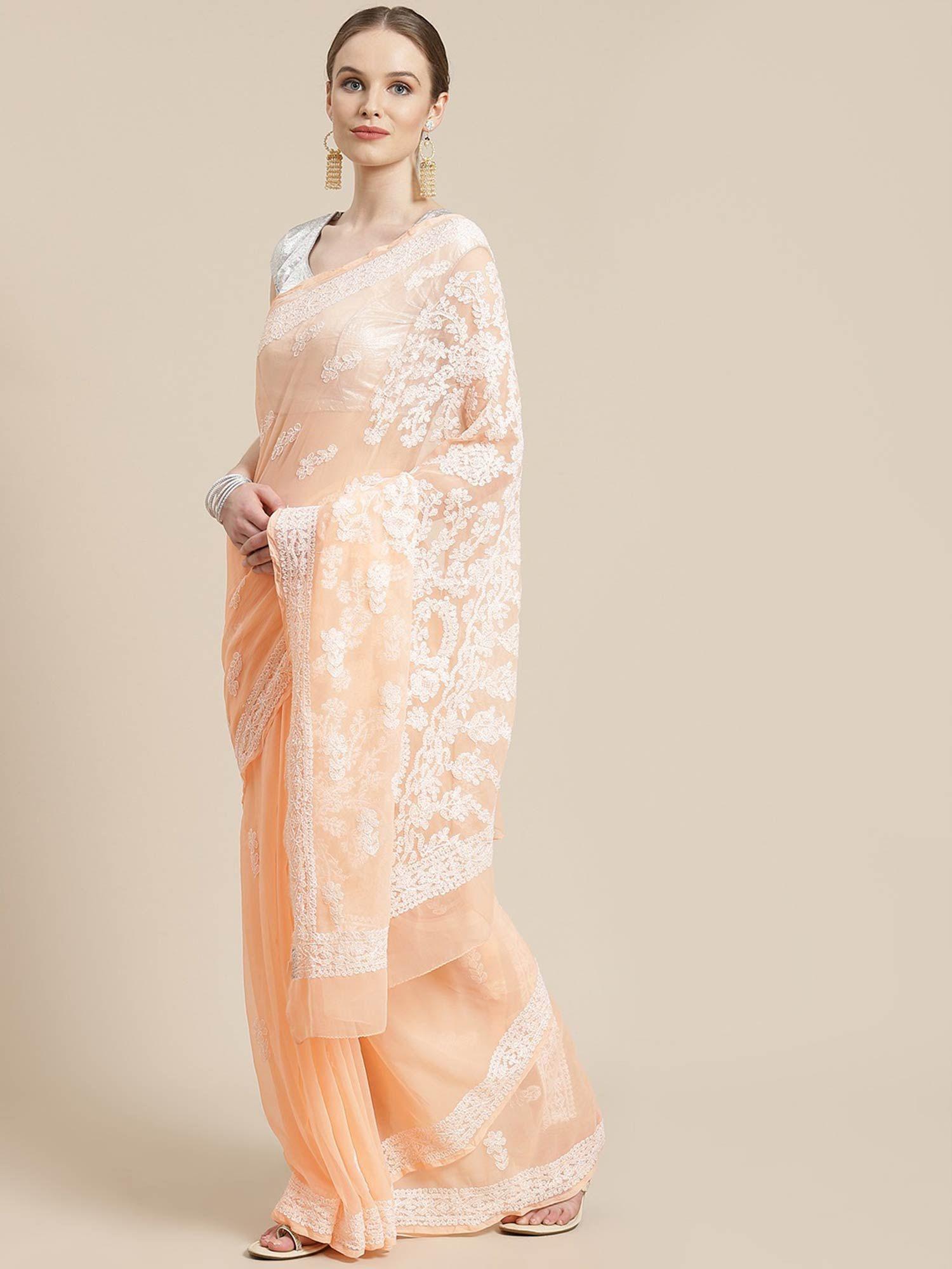 hand embroidered ` georgette lucknow chikan saree- a311248 (a311248)