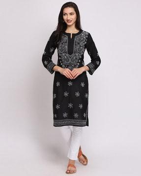 hand embroidered chikankari cotton straight kurta