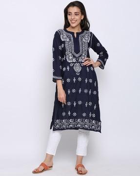 hand embroidered chikankari cotton straight kurta