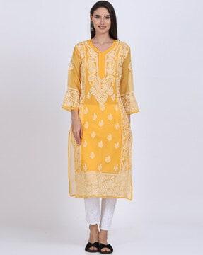 hand embroidered chikankari georgette straight kurta