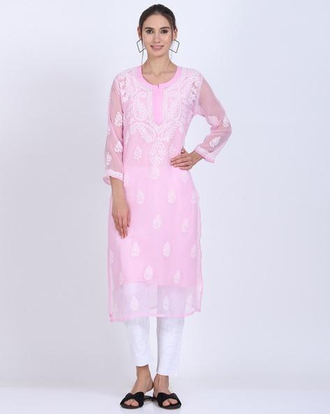 hand embroidered chikankari georgette straight kurta