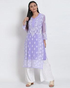 hand embroidered chikankari georgette straight kurta