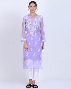 hand embroidered chikankari georgette straight kurta