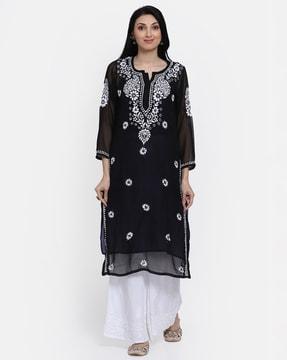 hand embroidered chikankari georgette straight kurta