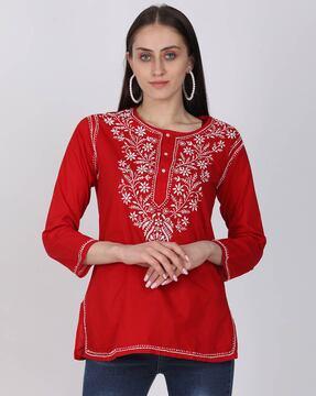 hand embroidered chikankari short kurta