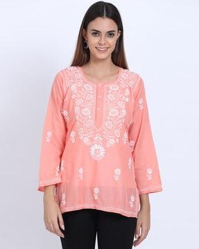 hand embroidered chikankari short kurta