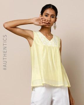 hand-embroidered chikankari sleeveless top