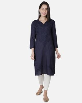 hand embroidered chikankari straight kurta